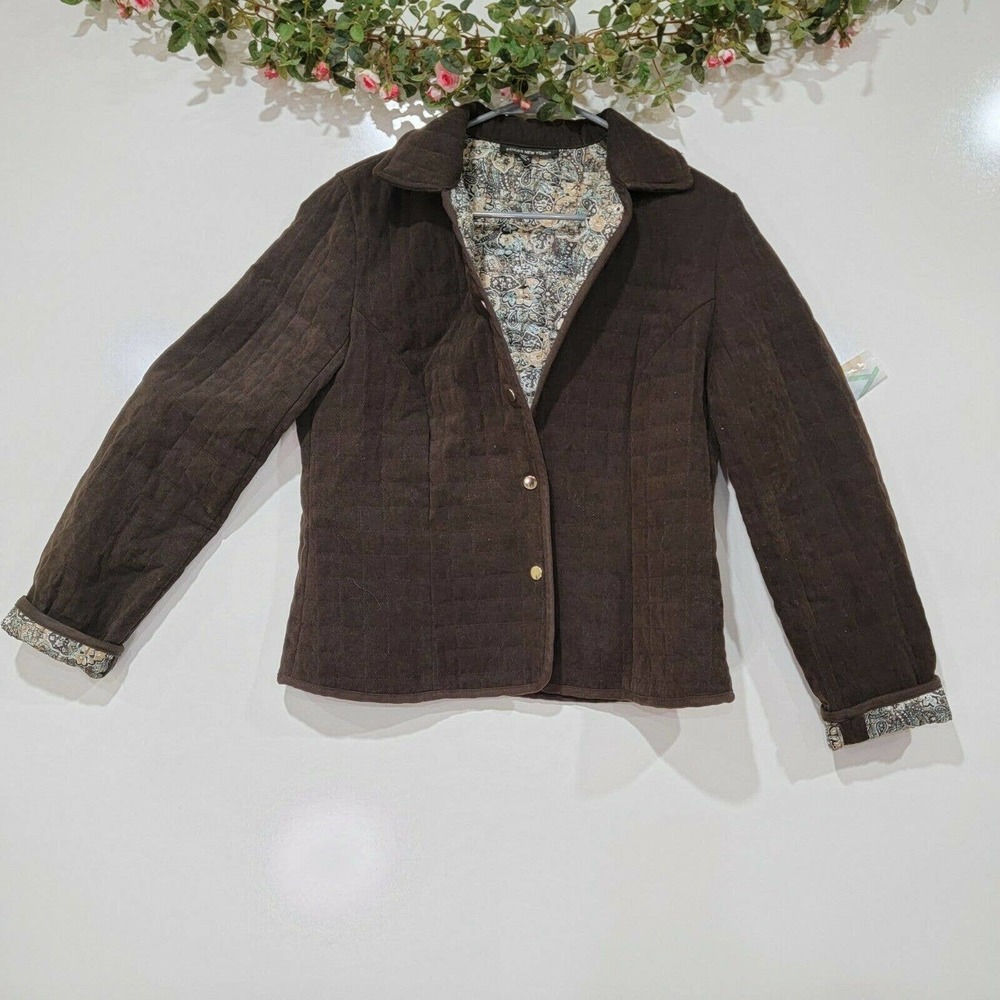 Briggs New York Petite Women's Quilted Brown Jacket Paisley Lined Size 12P
